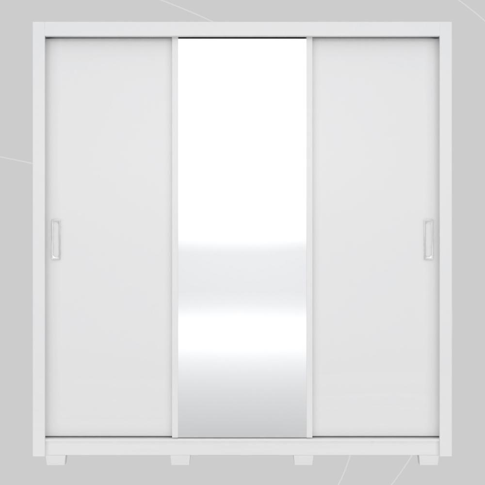 Guarda Roupa Casal 3 Portas Com Espelho E 2 Gavetas Residence Branco - 7