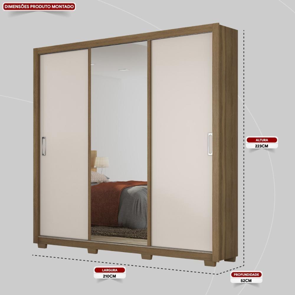 Guarda Roupa Casal 3 Portas Com Espelho E 2 Gavetas Residence Amêndola Touch-off White - 2