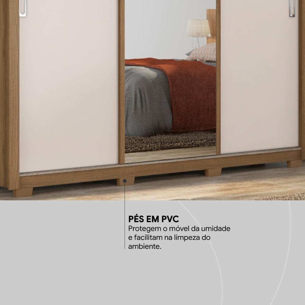 Guarda Roupa Casal 3 Portas Com Espelho E 2 Gavetas Residence Amêndola Touch-off White - 6