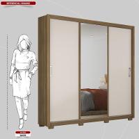 Guarda Roupa Casal 3 Portas Com Espelho E 2 Gavetas Residence Amêndola Touch-off White
