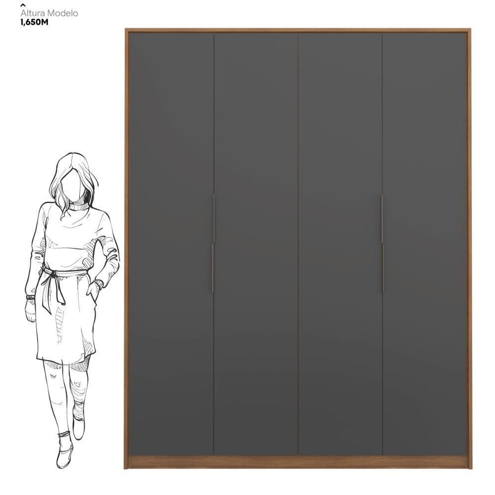 Guarda Roupa Casal 4 Portas E 3 Gavetas Attore Amêndola-grafito Amêndola-grafito - 4