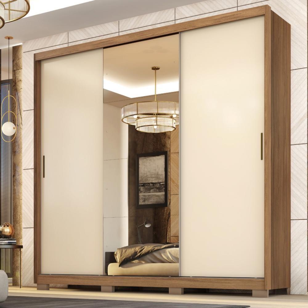 Guarda Roupa Casal 3 Portas Com Espelho E 4 Gavetas Dalila Amêndola Touch-off White - 1