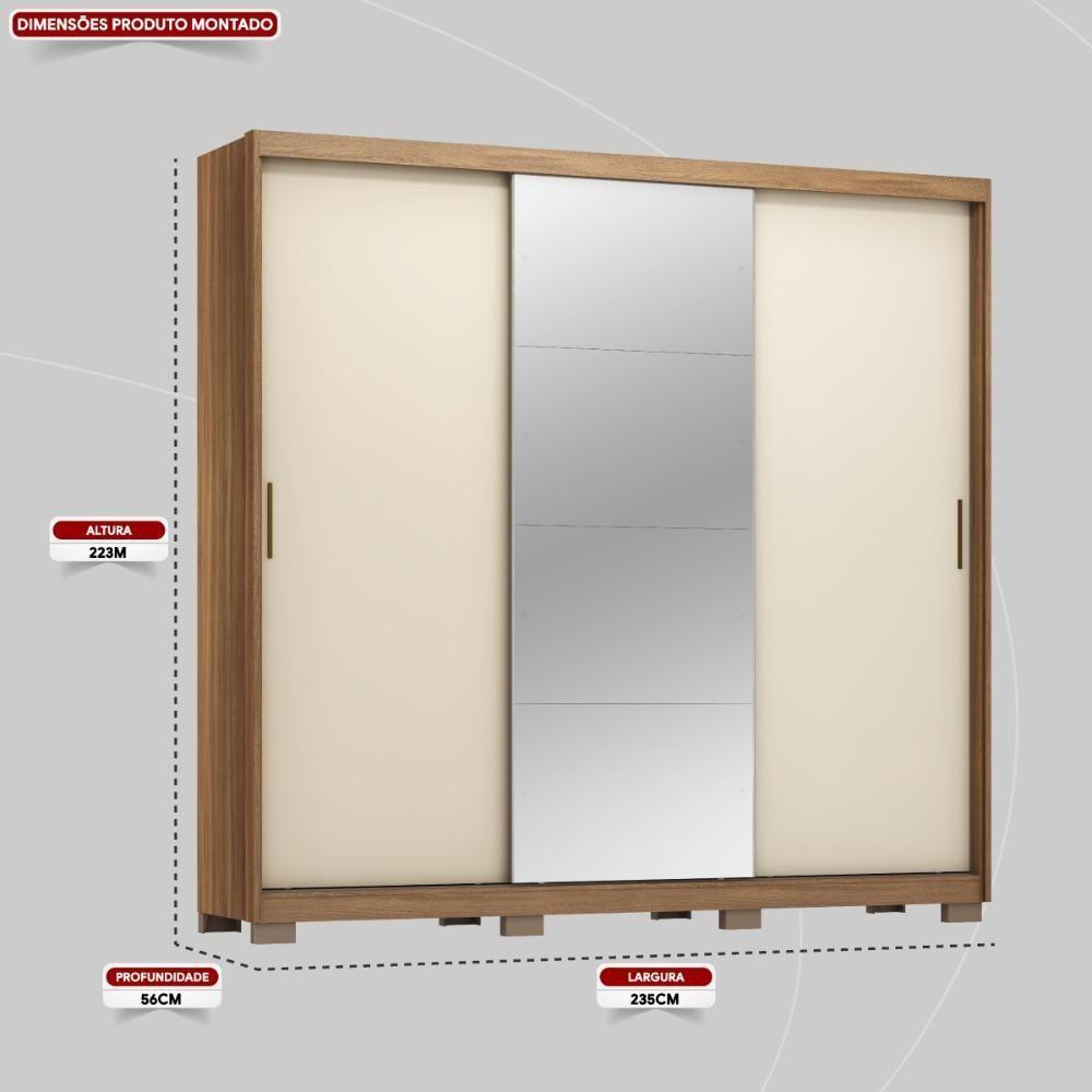 Guarda Roupa Casal 3 Portas Com Espelho E 4 Gavetas Dalila Amêndola Touch-off White - 2