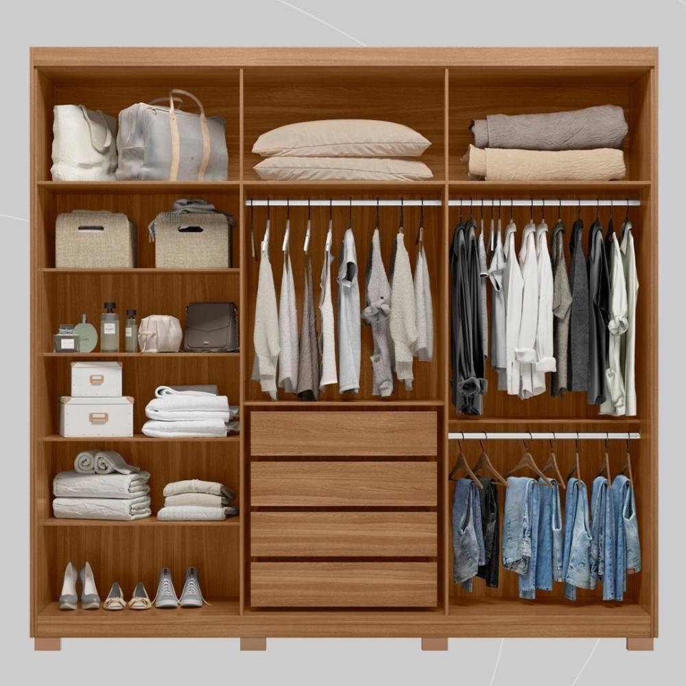 Guarda Roupa Casal 3 Portas Com Espelho E 4 Gavetas Dalila Amêndola Touch-off White - 3