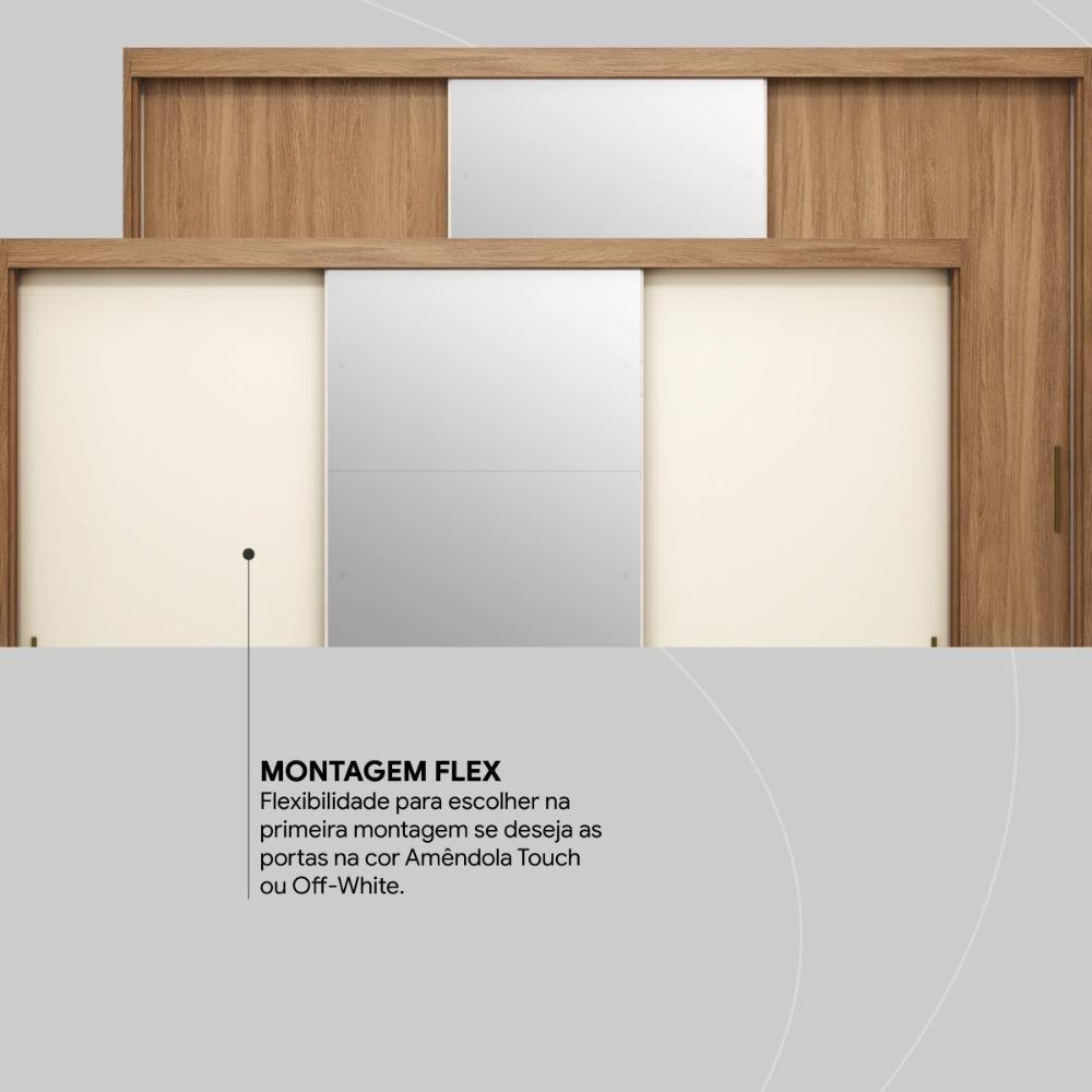 Guarda Roupa Casal 3 Portas Com Espelho E 4 Gavetas Dalila Amêndola Touch-off White - 4