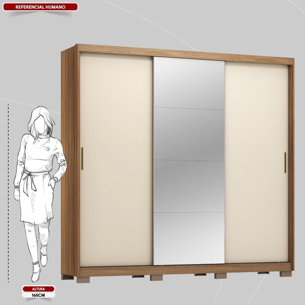 Guarda Roupa Casal 3 Portas Com Espelho E 4 Gavetas Dalila Amêndola Touch-off White - 5
