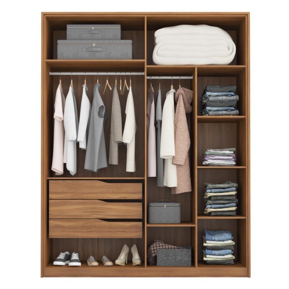 Guarda Roupa Casal 4 Portas Com Espelho E 3 Gavetas Attore Amêndola Touch Amêndola Touch - 3