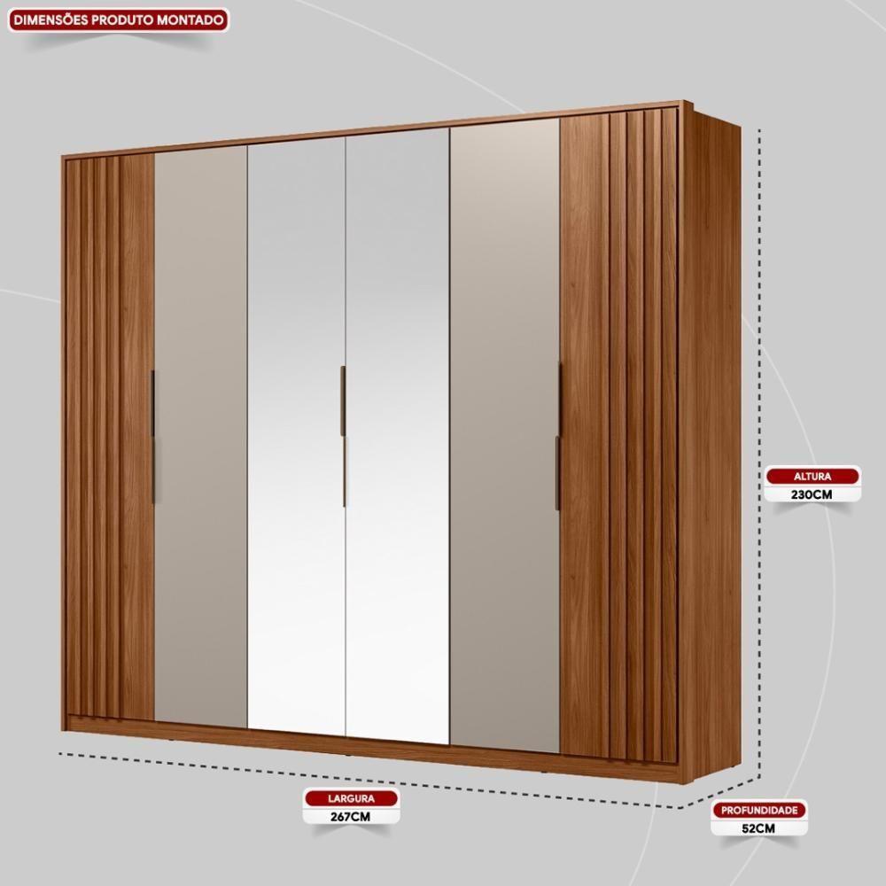 Guarda Roupa Casal 6 Portas Com Ripado E Com Espelho 6 Gavetas Atrice Nogueira-nude Prime Tx - 2