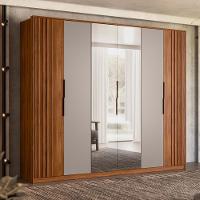 Guarda Roupa Casal 6 Portas Com Ripado E Com Espelho 6 Gavetas Atrice Nogueira-nude Prime Tx - 1