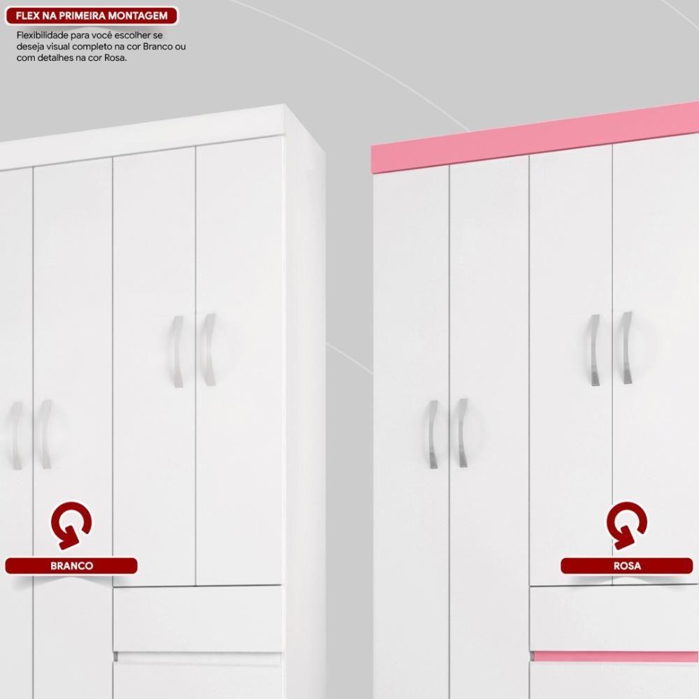 Guarda Roupa Solteiro 4 Portas E 2 Gavetas Almirante Branco-rosa-branco - 4