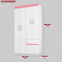 Guarda Roupa Solteiro 4 Portas E 2 Gavetas Almirante Branco-rosa-branco - 2