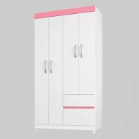 Guarda Roupa Solteiro 4 Portas E 2 Gavetas Almirante Branco-rosa-branco - 10