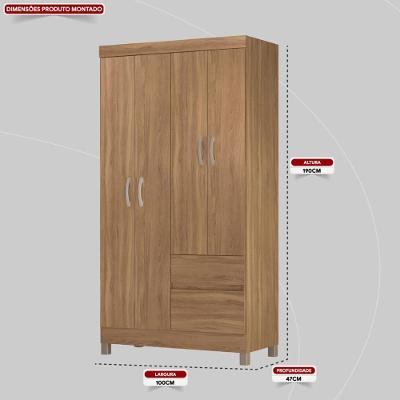 Guarda Roupa Solteiro Almirante 4 Portas de Bater 2 Gavetas Amêndola Touch MDP
