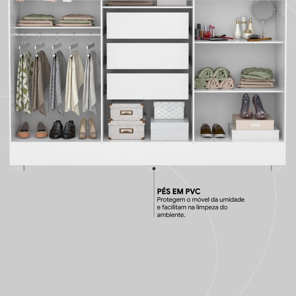 Guarda Roupa Casal 6 Portas Com Espelho E 3 Gavetas Prático Branco Branco - 8