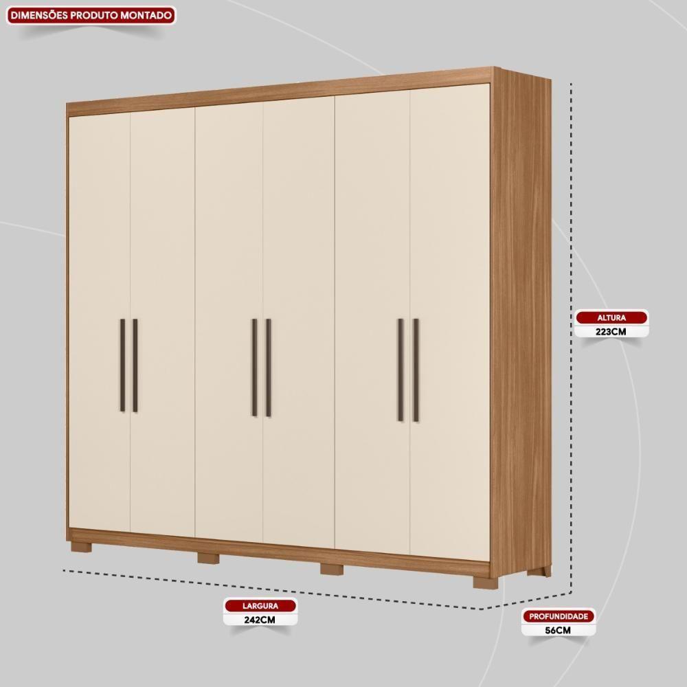 Guarda Roupa Casal 6 Portas E 4 Gavetas Venice Amêndola Touch-off White - 2