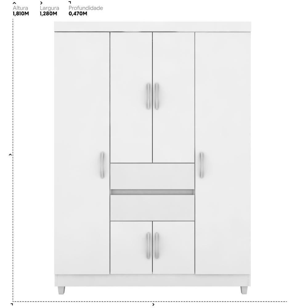 Guarda Roupa Solteiro 6 Portas E 2 Gavetas Ecom Ii Branco-rosa-branco Flex Branco - 2