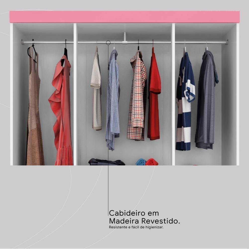Guarda Roupa Solteiro 6 Portas E 2 Gavetas Ecom Ii Branco-rosa-branco Flex Branco - 7