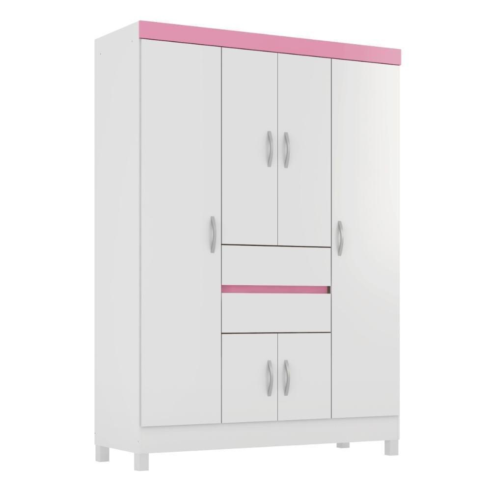 Guarda Roupa Solteiro 6 Portas E 2 Gavetas Ecom Ii Branco-rosa-branco Flex Branco - 9