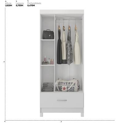 Guarda Roupa Solteiro Realeza 3 Portas de Bater 1 Gaveta Branco Branco MDP