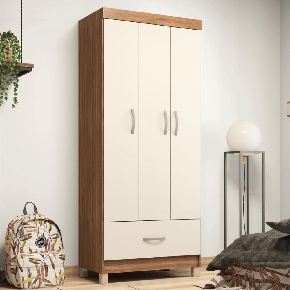 Guarda Roupa Solteiro 3 Portas E 1 Gaveta Realeza Amêndola Touch-off White - 1