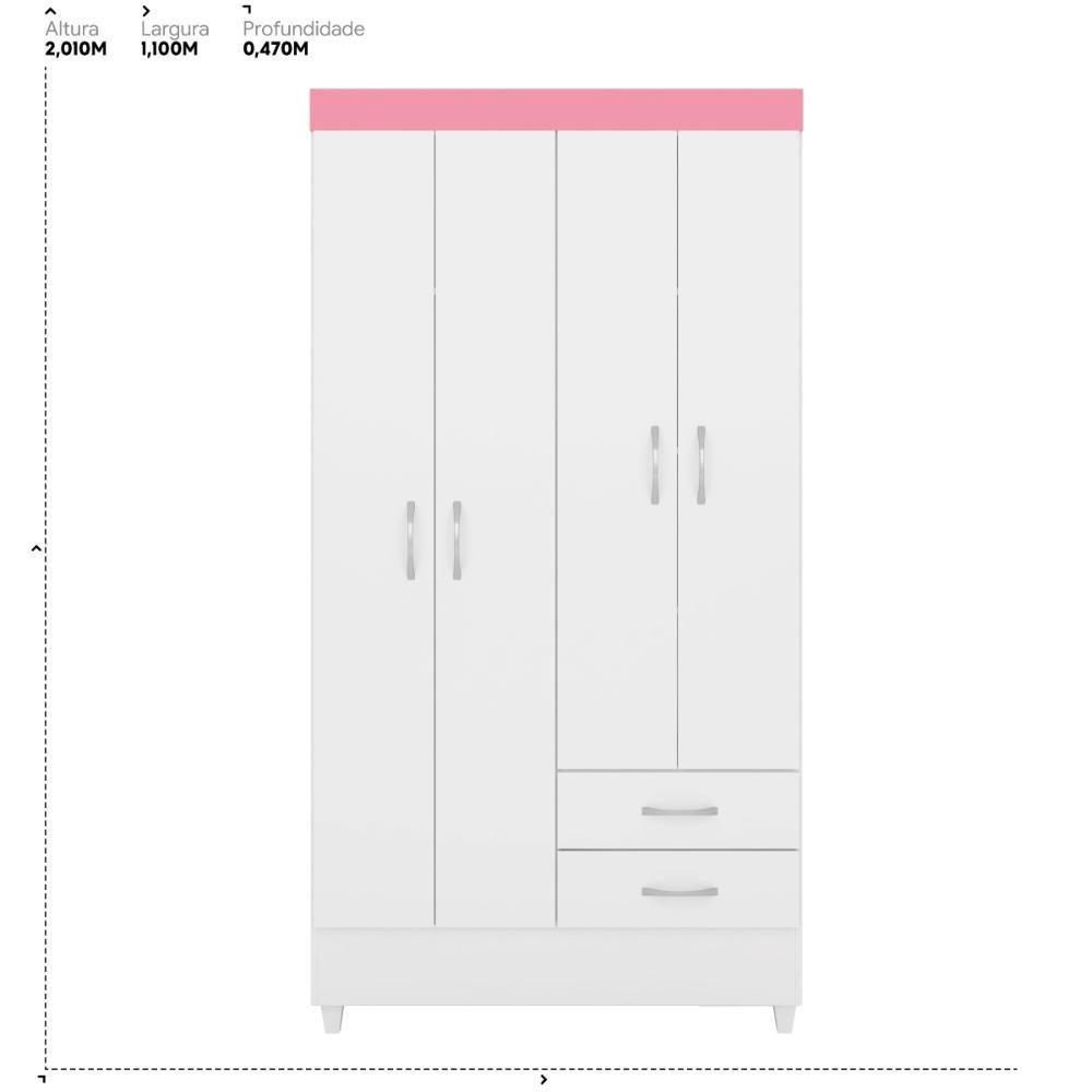 Guarda Roupa Solteiro 4 Portas E 2 Gavetas Toledo Branco-rosa-branco - 2
