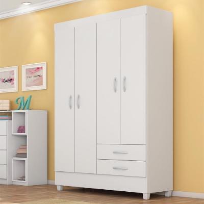 Guarda Roupa Solteiro Toledo 4 Portas de Bater 2 Gavetas Branco-Rosa-Branco MDP