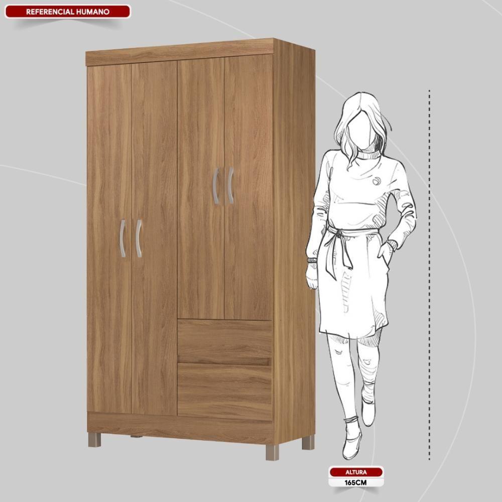 Guarda Roupa Solteiro 4 Portas E 2 Gavetas Almirante Amêndola Touch - 4