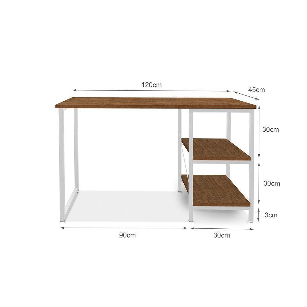 Escrivaninha De Notebook Office Star 120cm 2 Prateleiras Klm Branco Com Imbuia - 2