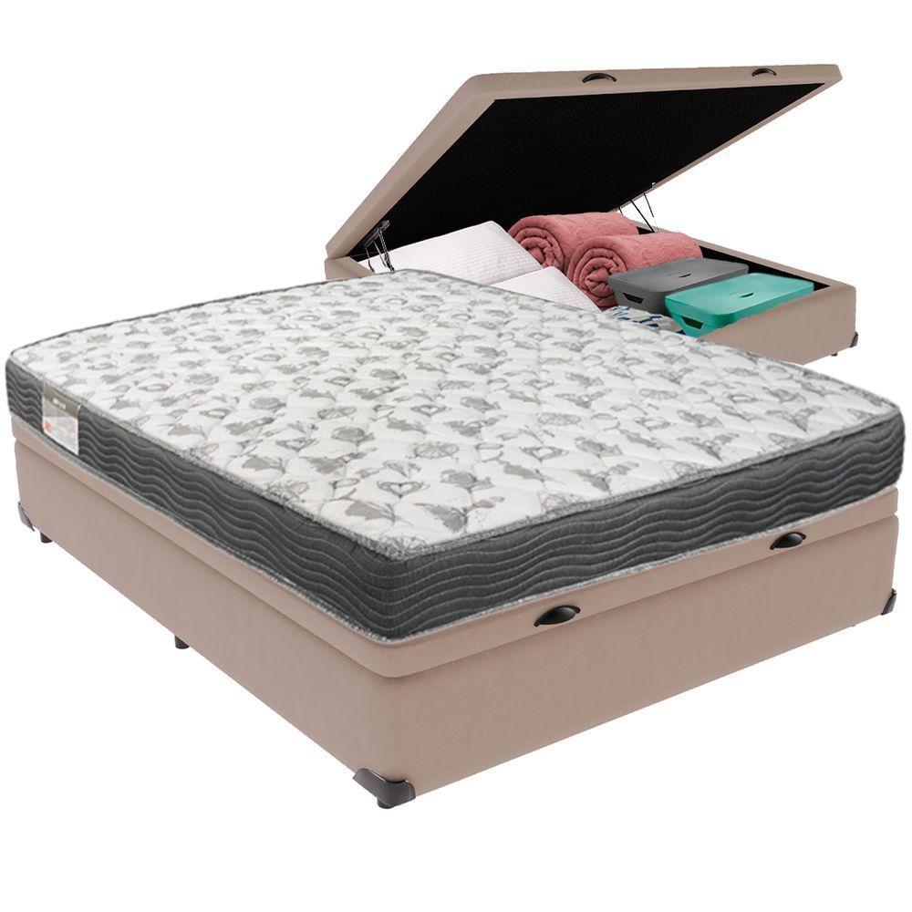 Cama Box Baú Bege E Colchão Iso100 Espuma D33 Casal Ortobom - 1