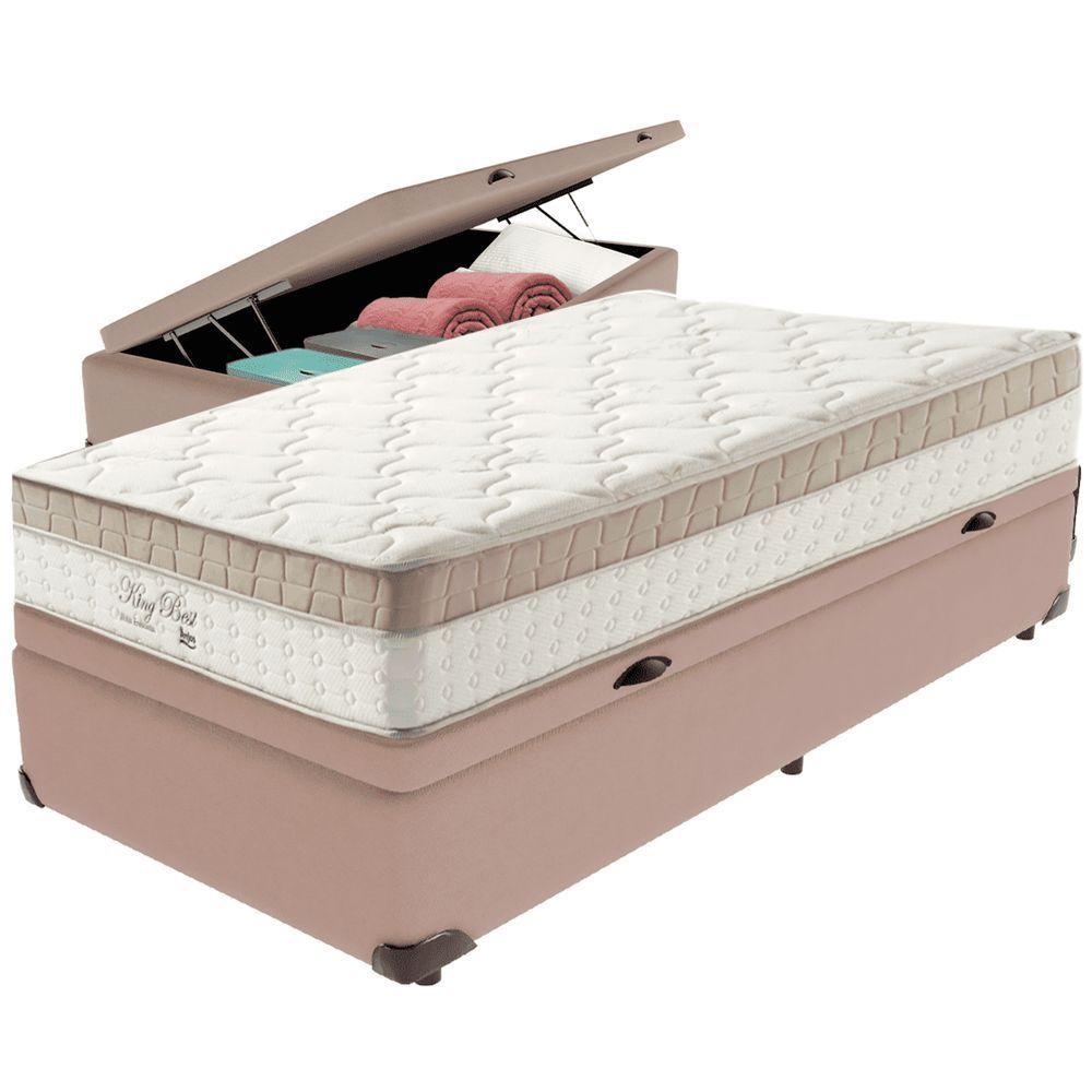 Cama Box Baú Bege E Colchão King Best Molas Ensacadas Solteiro 88x188x33 Anjos - 1