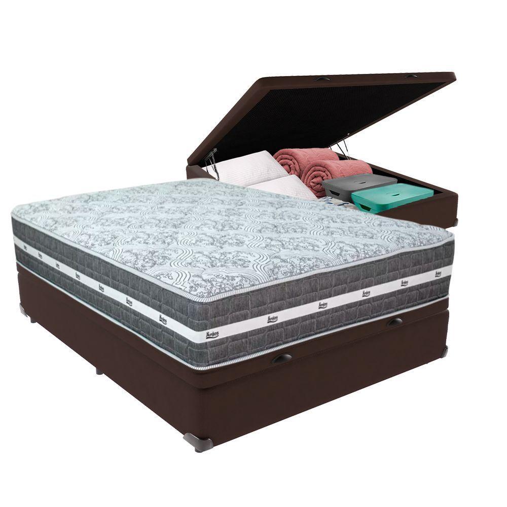 Cama Box Baú Marrom E Colchão Black Graphite Molas Ensacadas Casal 138x188x27 Anjos - 1