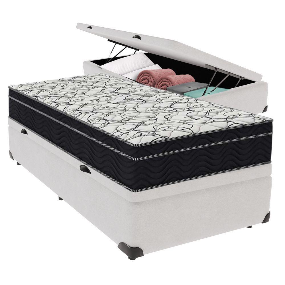Cama Box Baú Branco E Colchão Airtech 150 Espuma D45 Solteiro Ortobom - 1