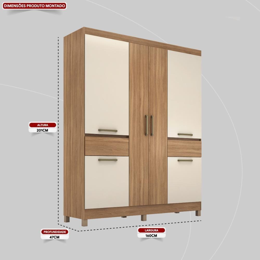 Guarda Roupa Casal 6 Portas E 2 Gavetas Mauá Amêndola Touch off White - 3