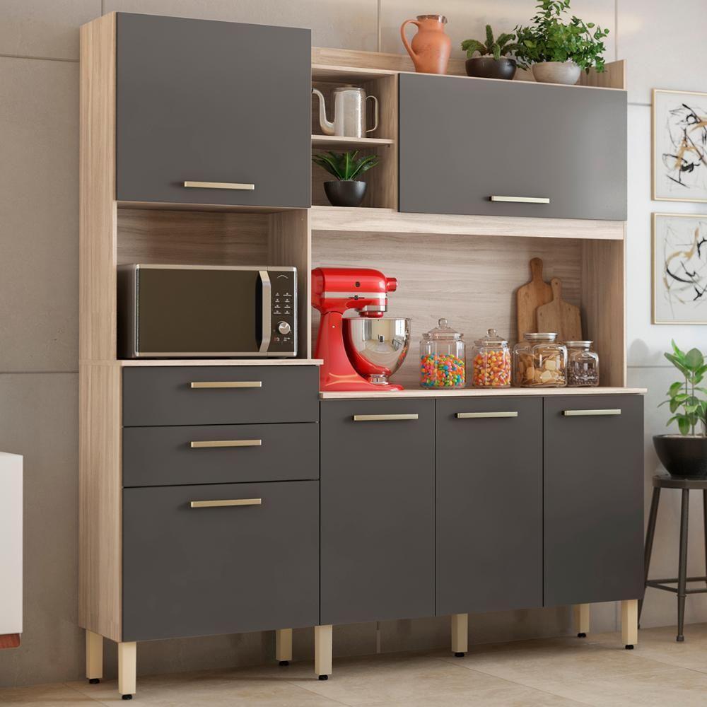 Armário Cozinha Compacta 6 Portas 2 Gavetas 1 Espaço Forno Select Avena - Grafito Avena - Grafito - 1
