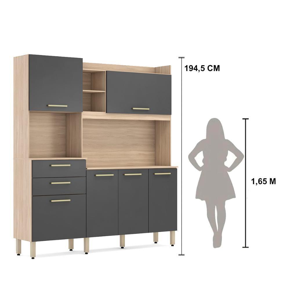 Armário Cozinha Compacta 6 Portas 2 Gavetas 1 Espaço Forno Select Avena - Grafito Avena - Grafito - 2