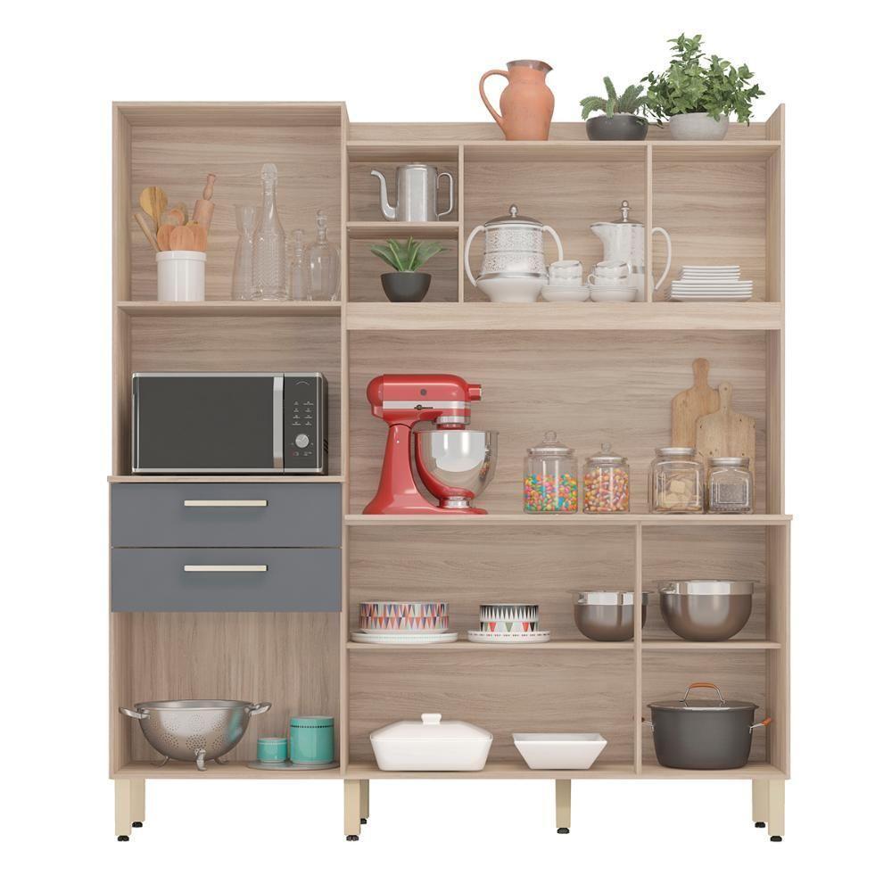 Armário Cozinha Compacta 6 Portas 2 Gavetas 1 Espaço Forno Select Avena - Grafito Avena - Grafito - 3