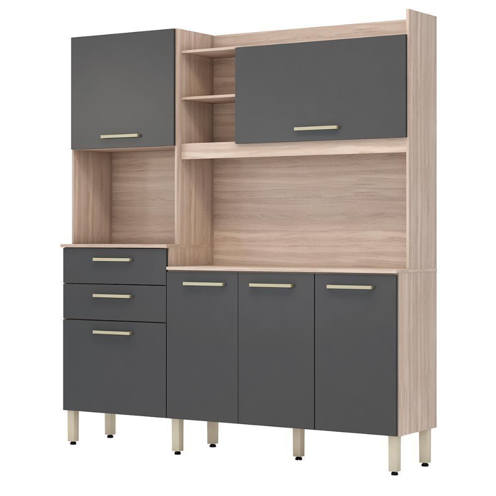 Armário Cozinha Compacta 6 Portas 2 Gavetas 1 Espaço Forno Select Avena - Grafito Avena - Grafito - 9