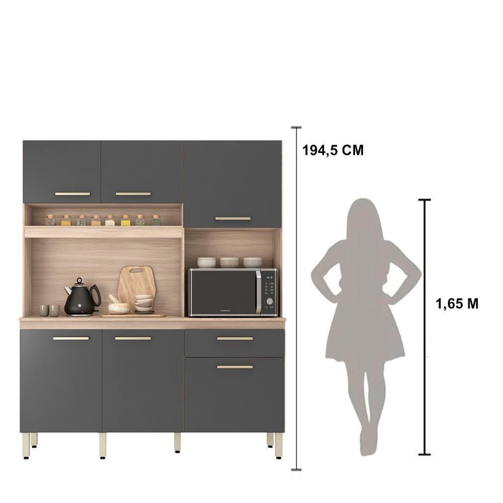 Armário Cozinha Compacta 6 Portas 1 Gaveta 1 Nicho Alamo Avena Grafito Avena - 2