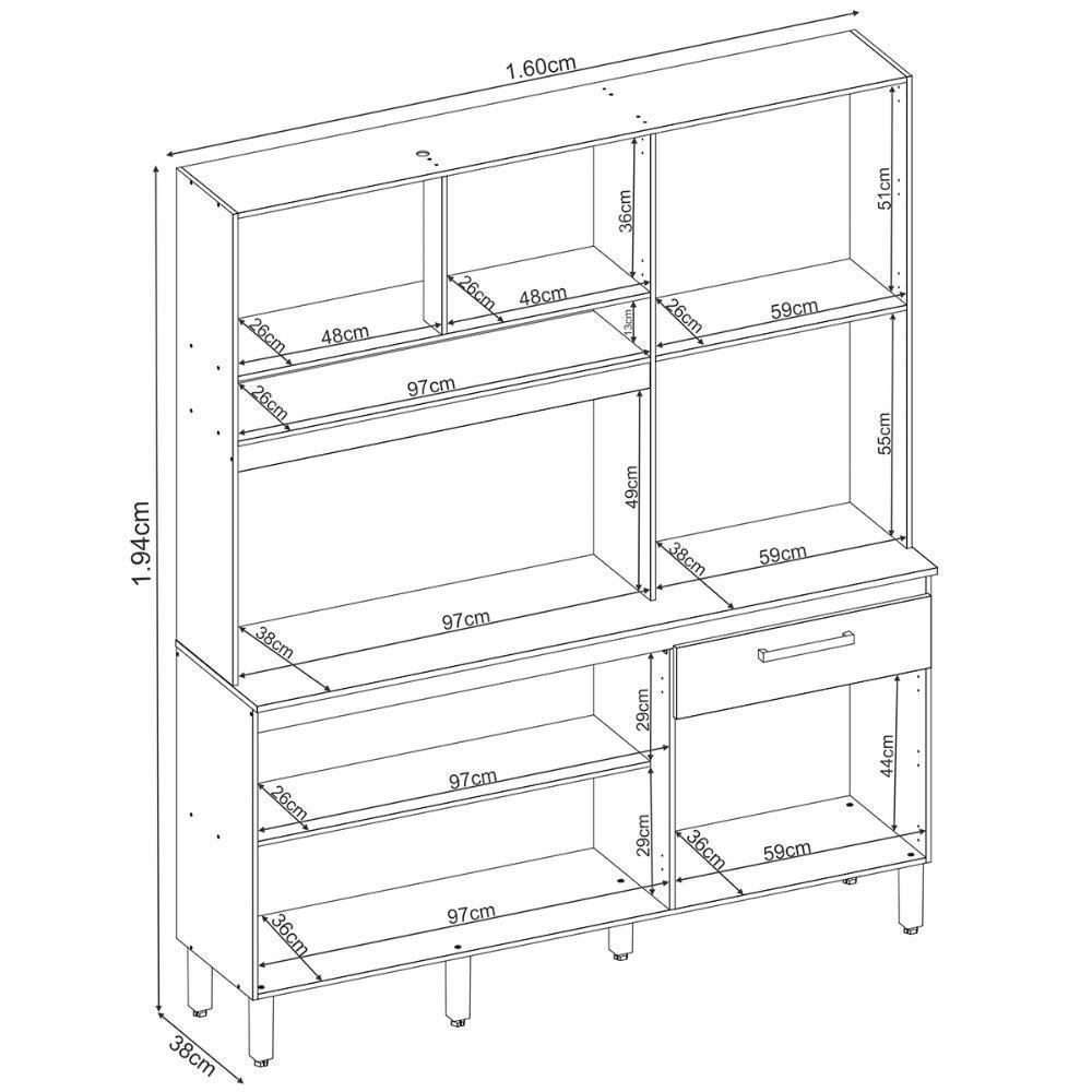 Armário Cozinha Compacta 6 Portas 1 Gaveta 1 Nicho Alamo Avena Grafito Avena - 7