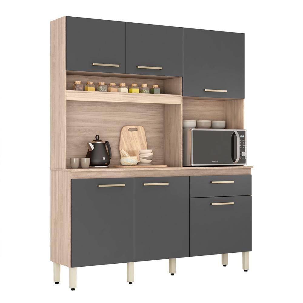 Armário Cozinha Compacta 6 Portas 1 Gaveta 1 Nicho Alamo Avena Grafito Avena - 8