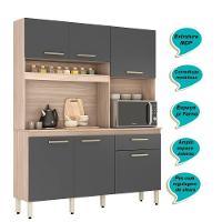 Armário Cozinha Compacta 6 Portas 1 Gaveta 1 Nicho Alamo Avena Grafito Avena - 3