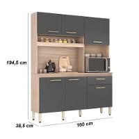 Armário Cozinha Compacta 6 Portas 1 Gaveta 1 Nicho Alamo Avena Grafito Avena - 9