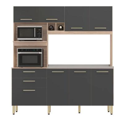Armário Cozinha Compacta 8 Portas 2 Gaveta Espaço Duplo Forno Hera Avena Grafito Avena