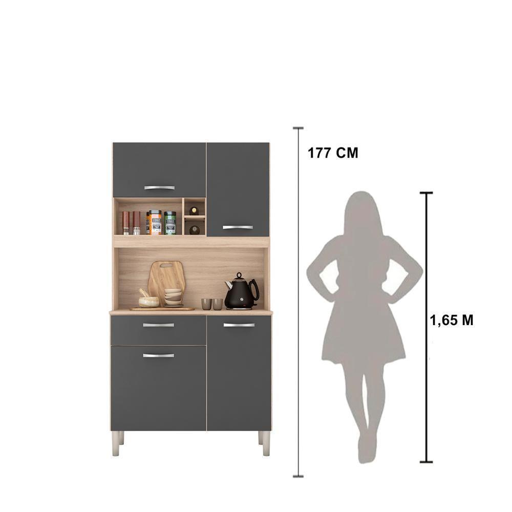 Armário Cozinha Compacta 4 Portas 1 Gaveta 3 Nichos Malta Avena Grafito Avena - 4