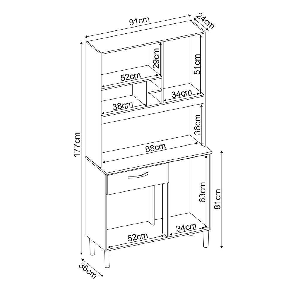 Armário Cozinha Compacta 4 Portas 1 Gaveta 3 Nichos Malta Avena Grafito Avena - 9