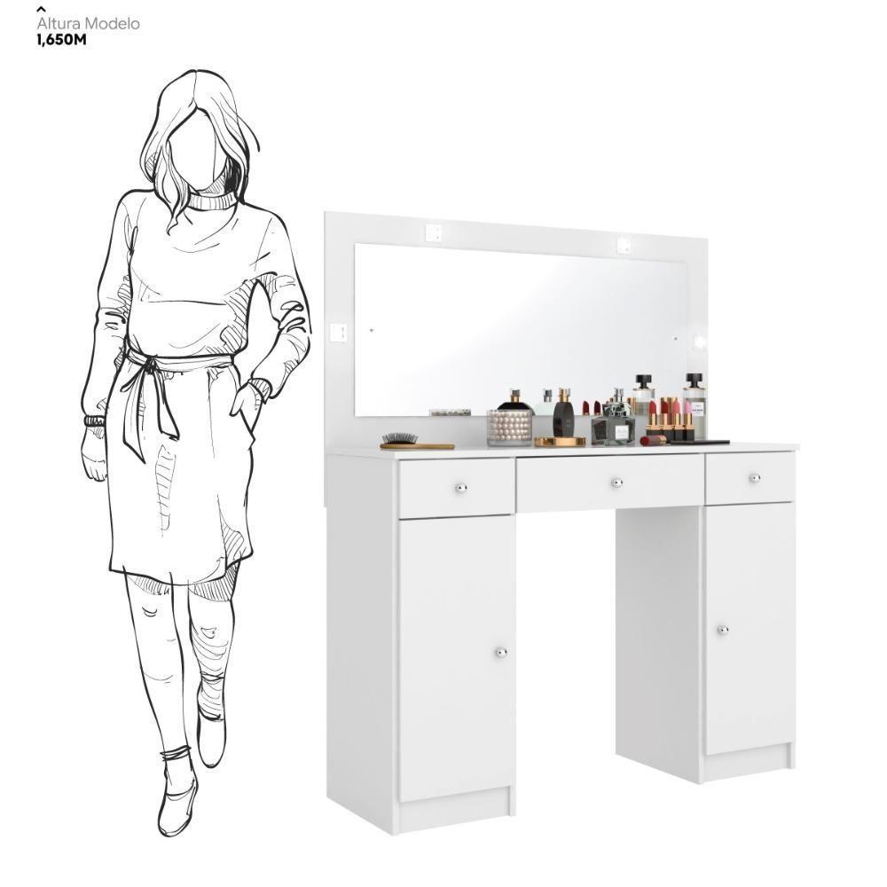 Camarim Penteadeira 3 Gavetas 2 Porta Com Led Carisma Branco - 4