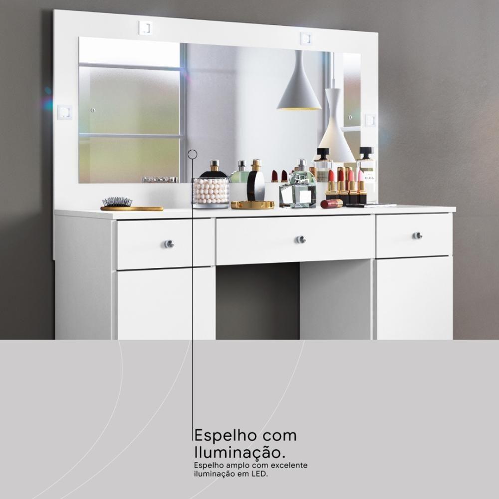 Camarim Penteadeira 3 Gavetas 2 Porta Com Led Carisma Branco - 7