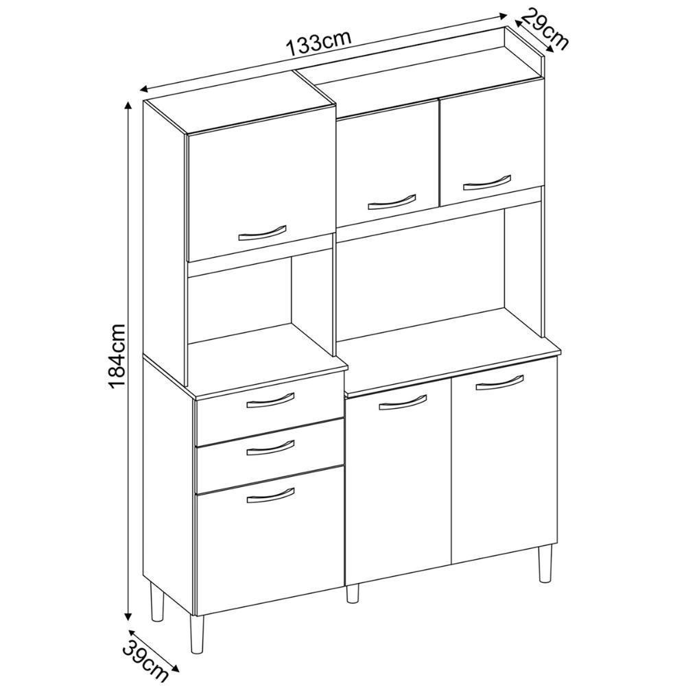 Armário Cozinha Compacta 6 Portas 2 Gavetas 1 Espaço Forno Harmonia Amendola Branco - 10