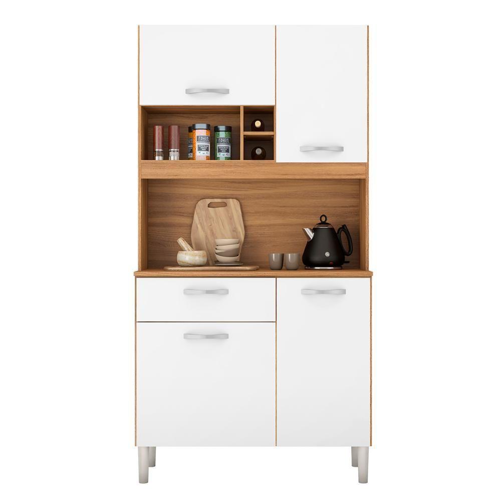 Armário Cozinha Compacta 4 Portas 1 Gaveta 3 Nichos Malta Amendola Branco - 1