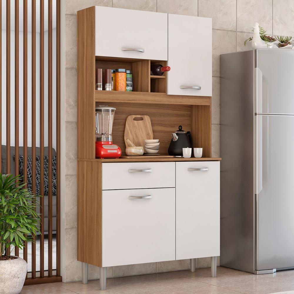 Armário Cozinha Compacta 4 Portas 1 Gaveta 3 Nichos Malta Amendola Branco - 2